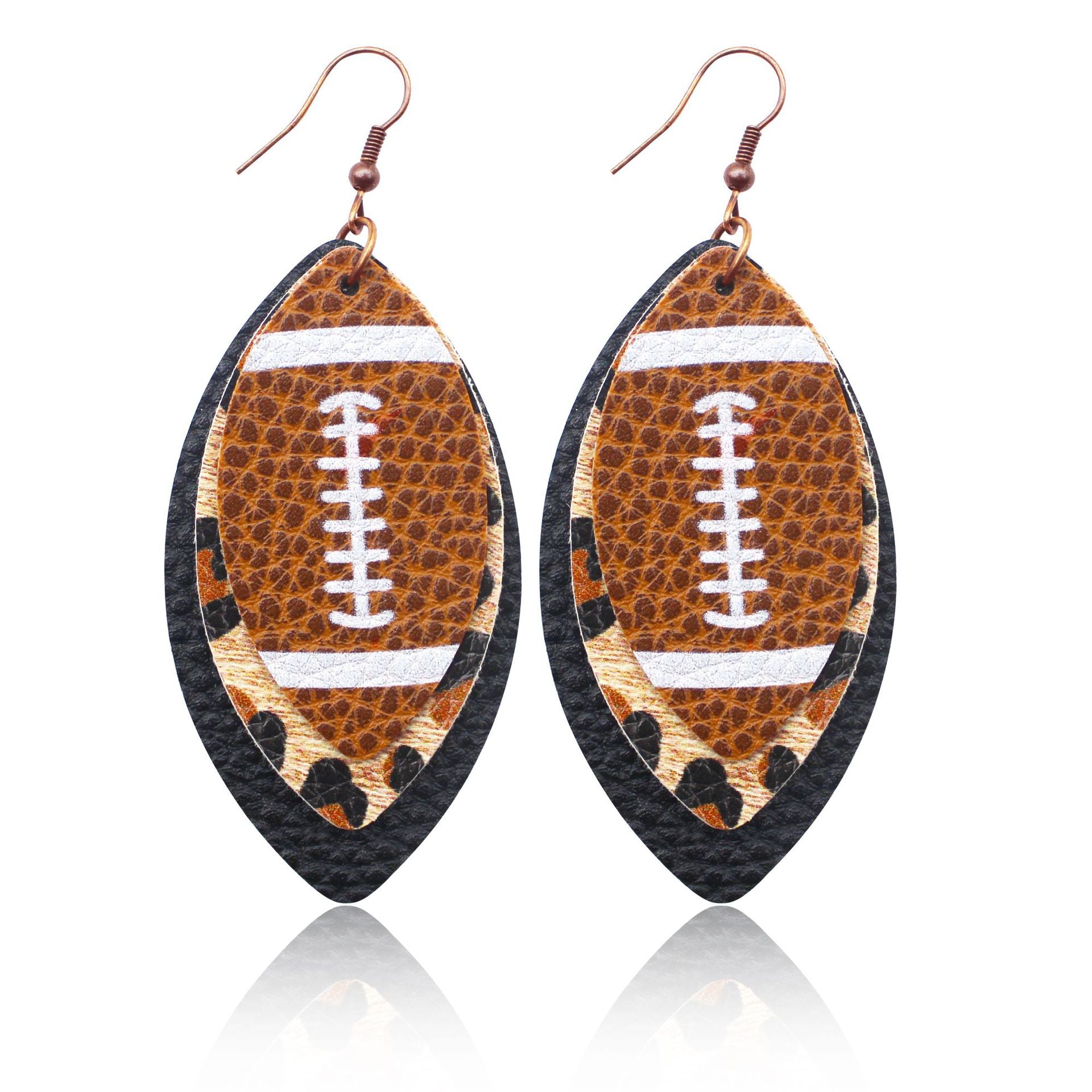 Wholesale Rugby Brown Leopard Tree Leaf Leather Earrings