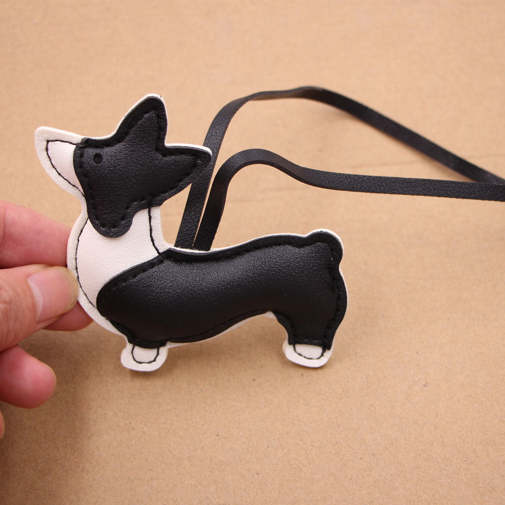 Wholesale Stylish PU Leather Corgi Dog Bag Charm Pendant Cute Japanese Korean Style Coffee Keychain Accessory Boutique Resale Gift