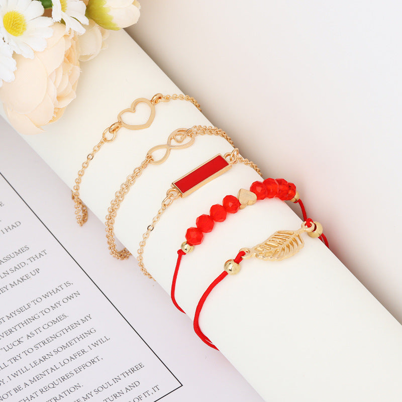 Wholesale 8-character element black geometric square leaf bracelet set