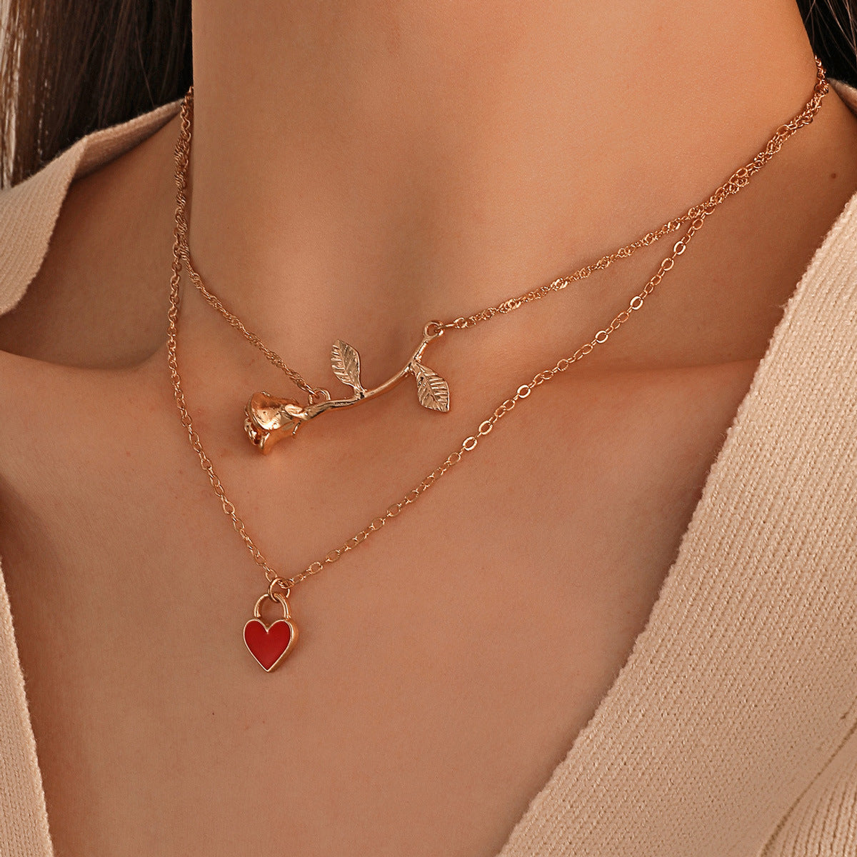 Wholesale Romantic Valentine's Day Rose Stereo Flower Pendant Collarbone Chain