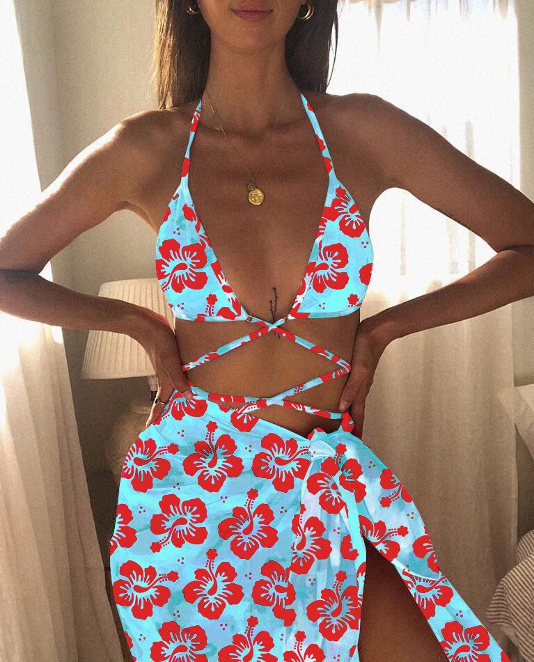 Wholesale Three Piece Set Tie Dye Print Tether Swimwear