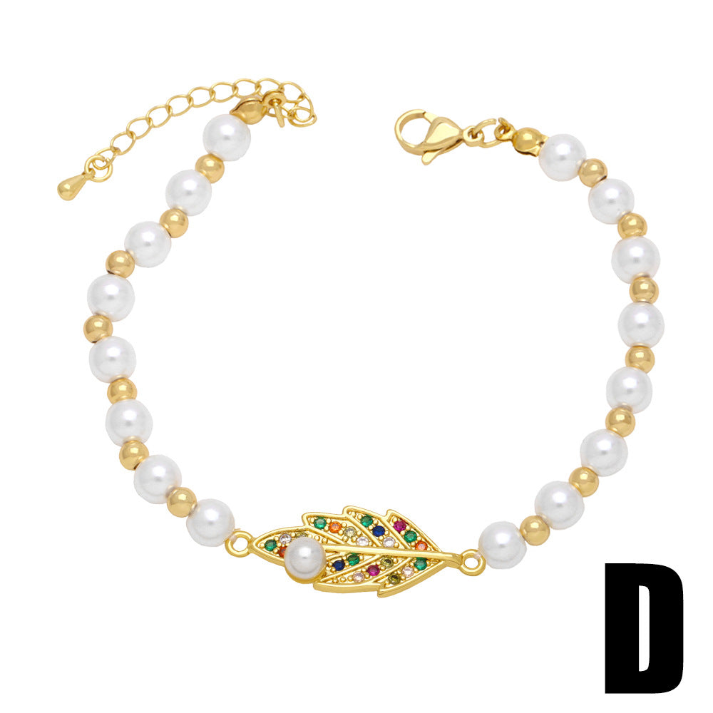 Wholesale Flower Pearl Hand Tree of Life Copper Bracelet