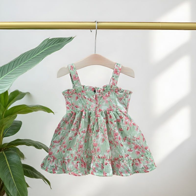 Wholesale Summer Fashion Floral Chiffon Princess Slip Dress For Toddler Girls Lace Trim Party Sundress For Boutique Resale