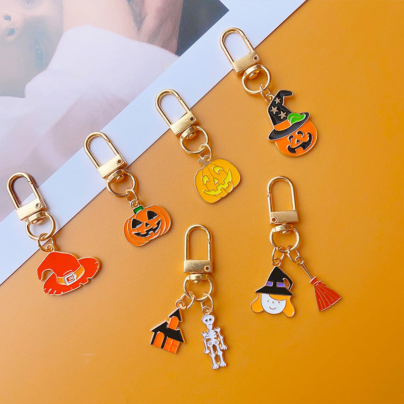 Wholesale Halloween Pumpkin Wizard Hat Alloy Keychain