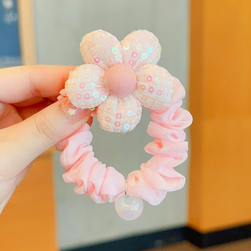 Wholesale Cute Sequin Flower Fabric Hair Scrunchies