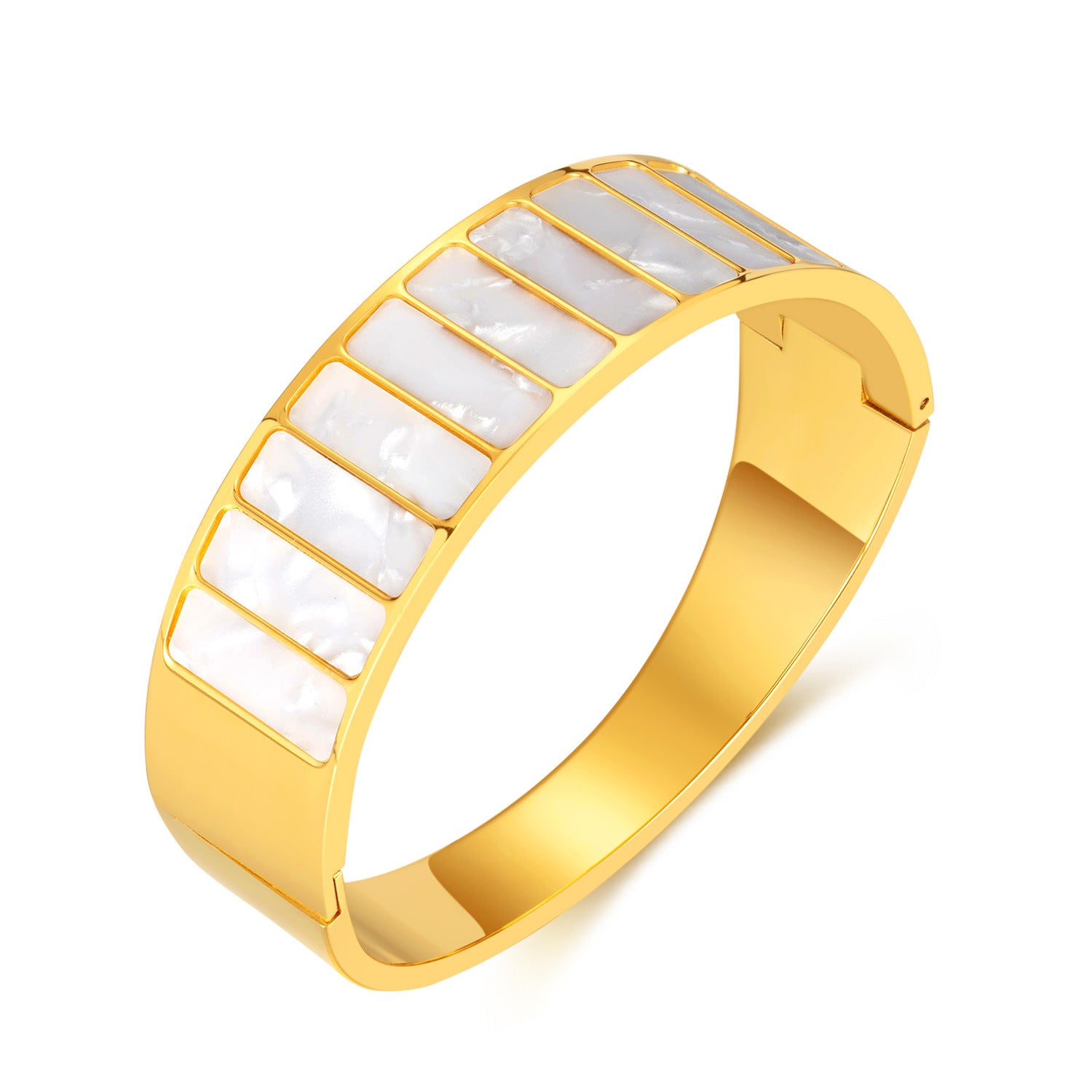 Wholesale Vintage Striped White Mother-of-pearl Stainless Steel Bracelet