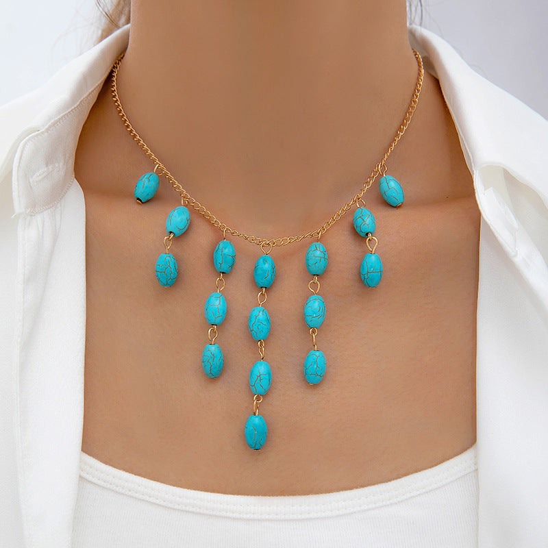 Wholesale Bohemian Style Vintage Turquoise Flower Necklace