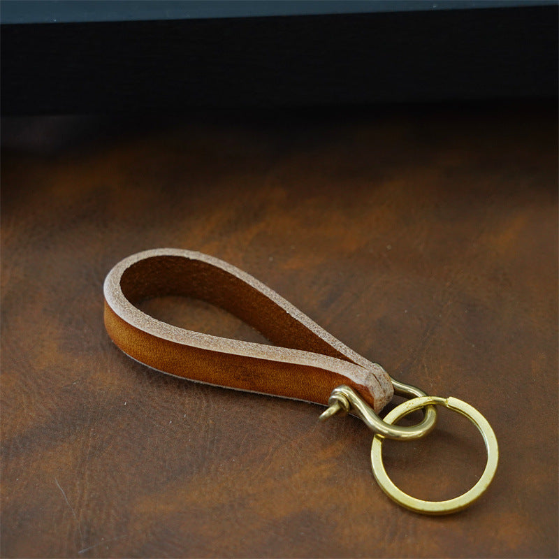 Wholesale Handmade Retro Brass Horseshoe Buckle and Cowhide Keychain