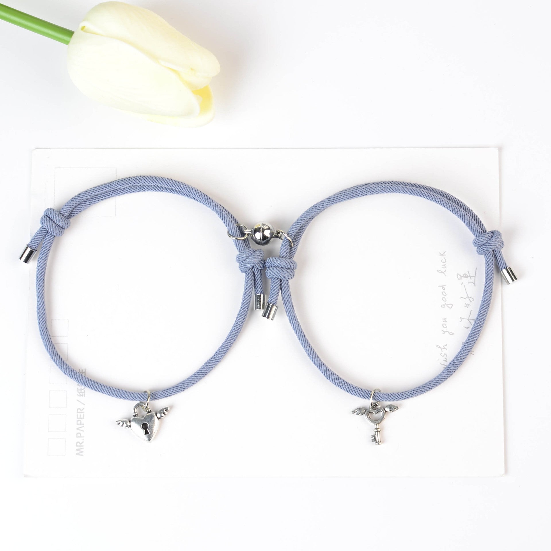 Wholesale Couple Key Lock Magnetic Suction Bracelet Hand Woven
