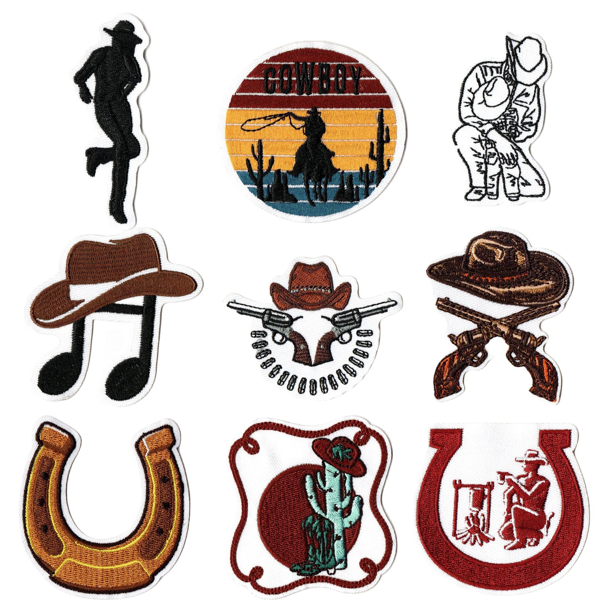 Wholesale Western Cowboy Creative Embroidery Sharpshooter Hat, Reins, Violin Boots Accessories Patch FS