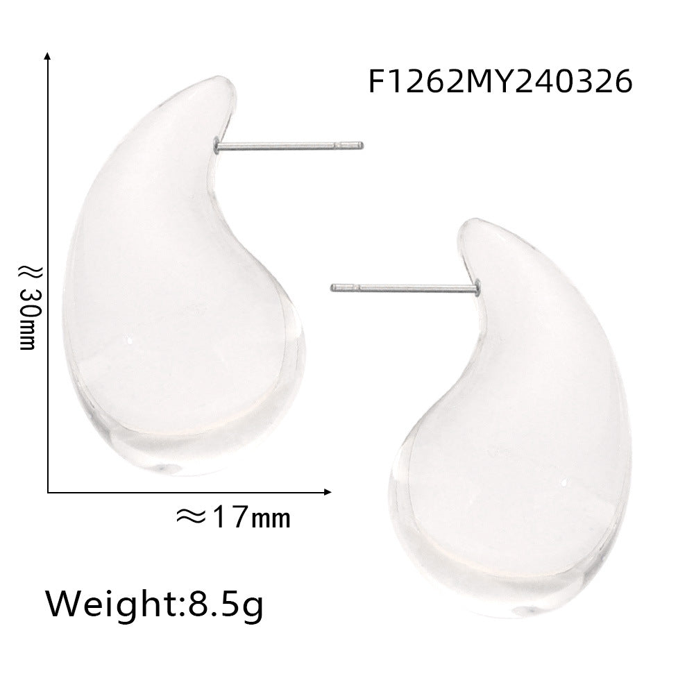 Wholesale Colorful Water Drop Resin Titanium Steel Earrings