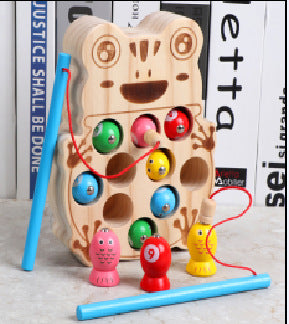 Wholesale Children's Early Education Kitten Fishing Children's Magnetic Fishing Rod Intelligence Development Focus Training Desktop Wooden Toys