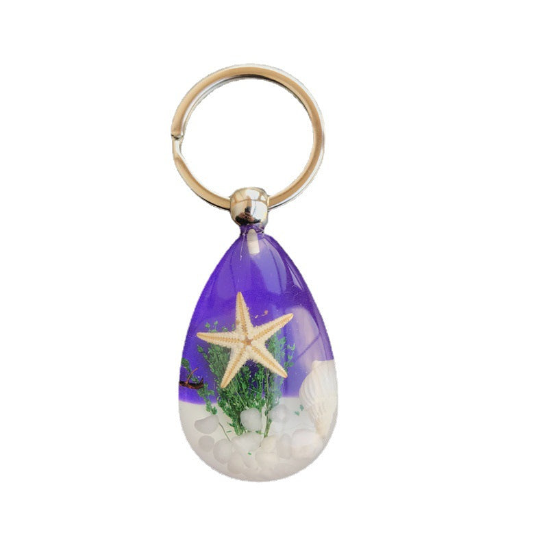 Wholesale 12pcs Resin Glue Natural Starfish Conch Specimen Keychain