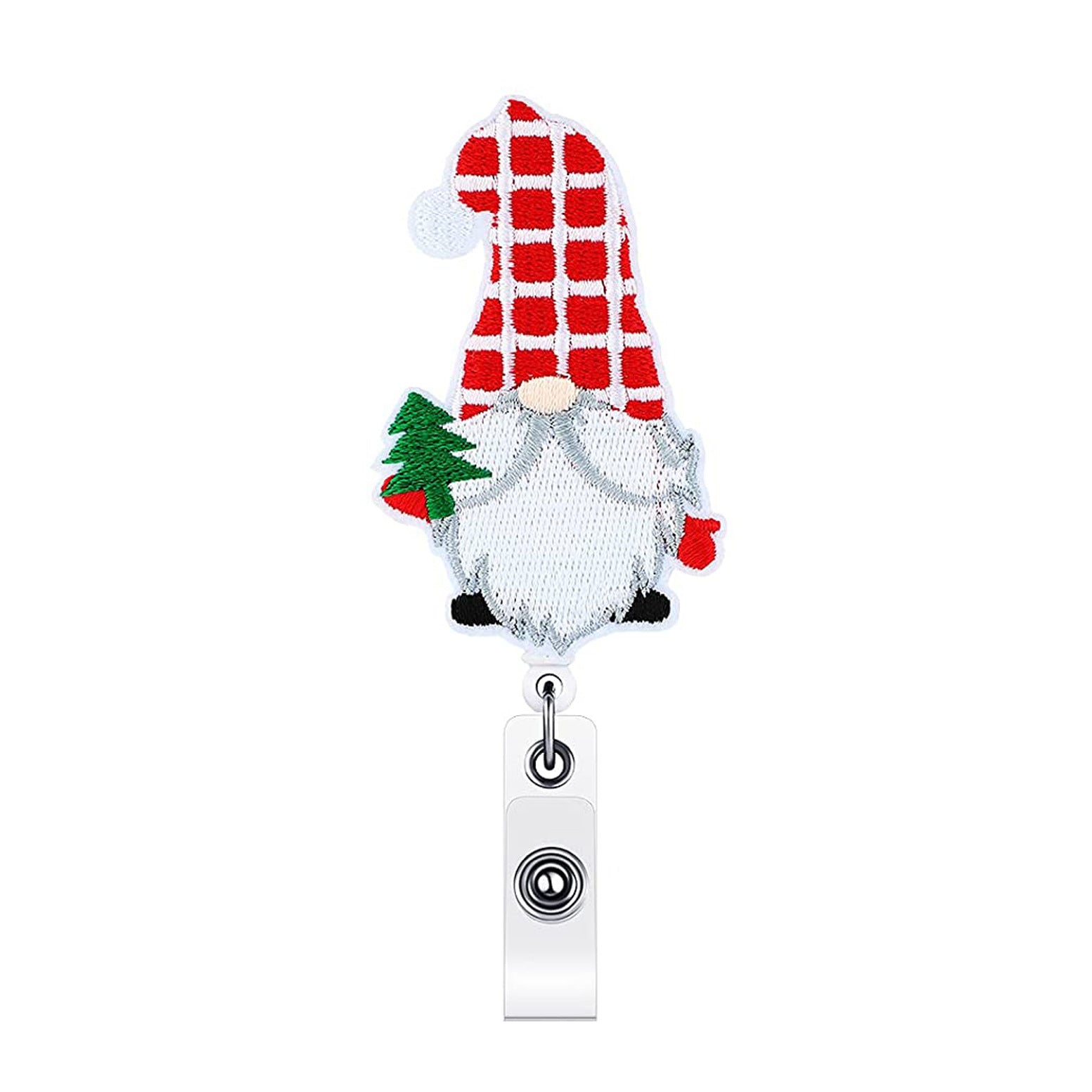 Wholesale ABS Christmas Felt Fabric Embroidered Santa Claus Badge Scroll Extendable Keychain