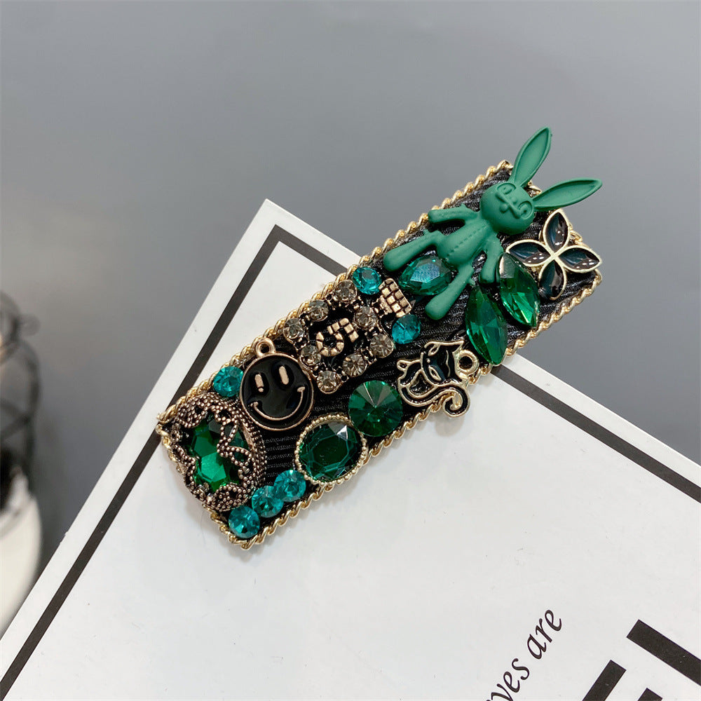 Wholesale Dark Green Rhinestone Bunny Hair Clip