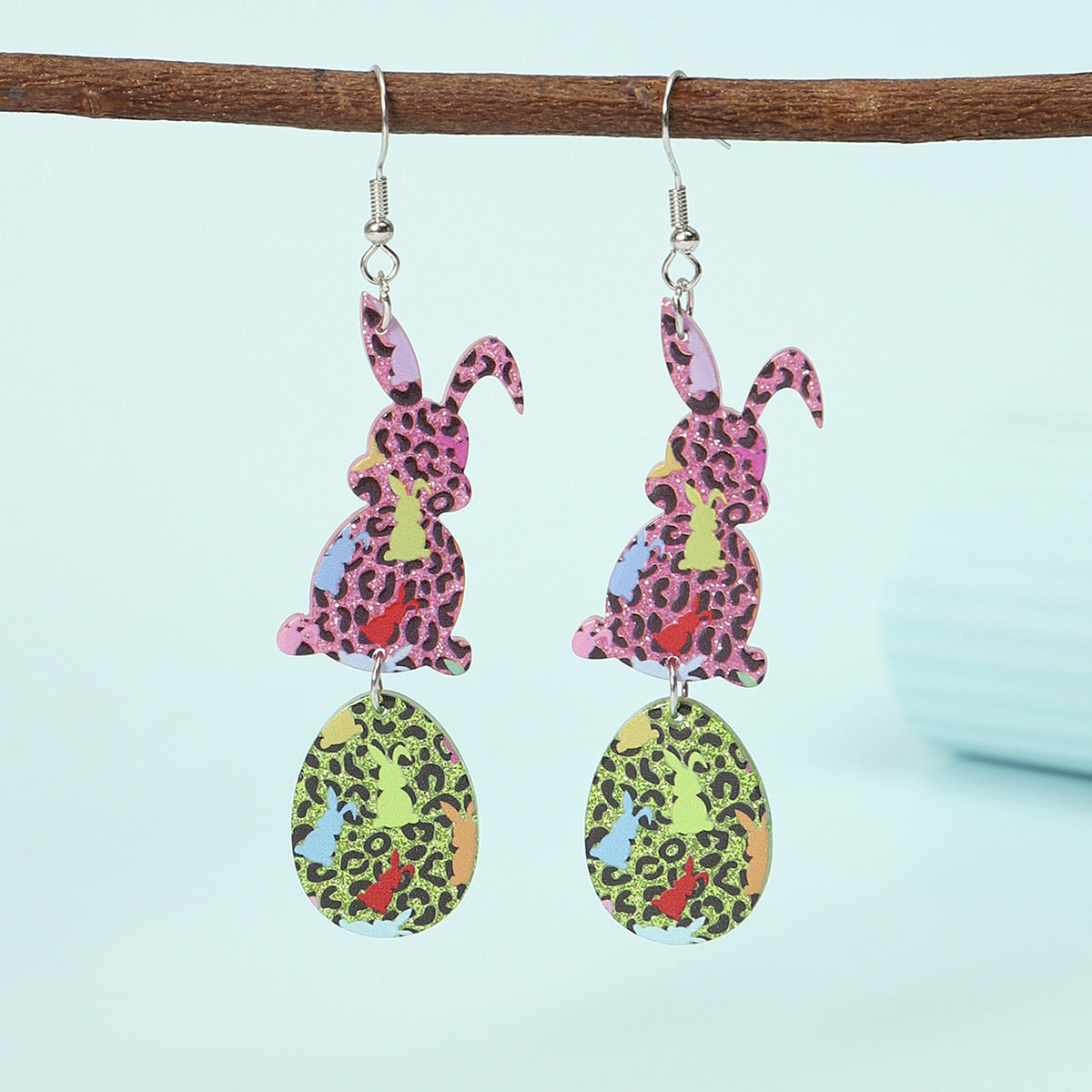 Wholesale Happy Easter rabbit Egg Print Leopard Flower Acrylic Earrings