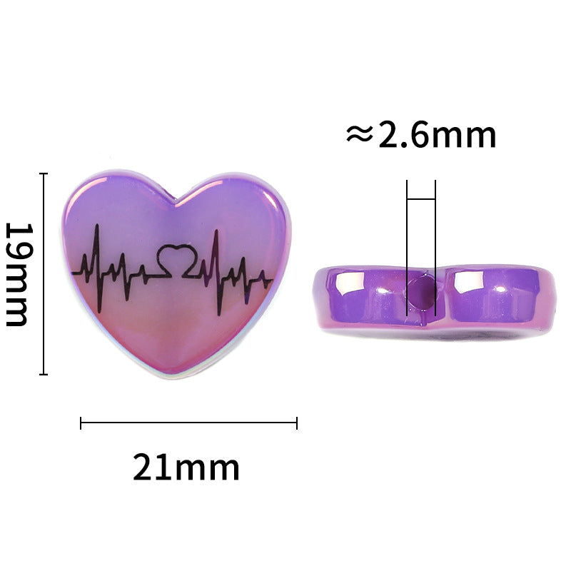 Wholesale 100pcs DiyUV Color Electrocardiogram Printing Love Acrylic Beads