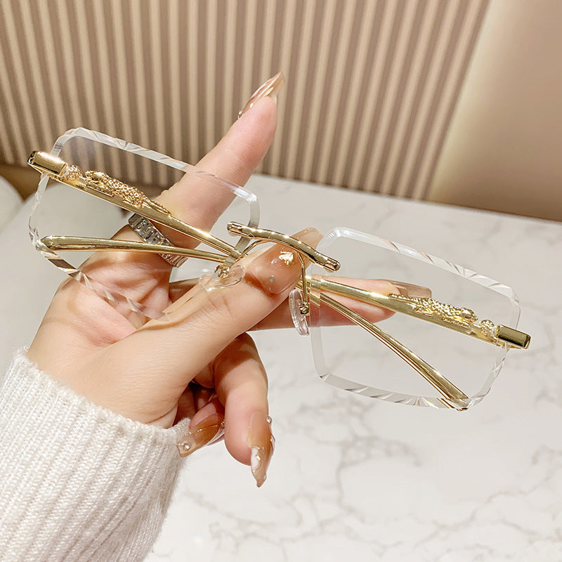 Wholesale Trendy Cheetah Retro Metal Frameless Square Colored Sunglasses