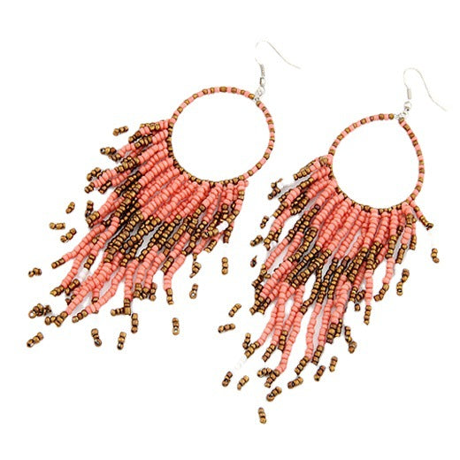 Wholesale Rice Beads Fashion Boho Style Beaded Tassel Drop Earrings