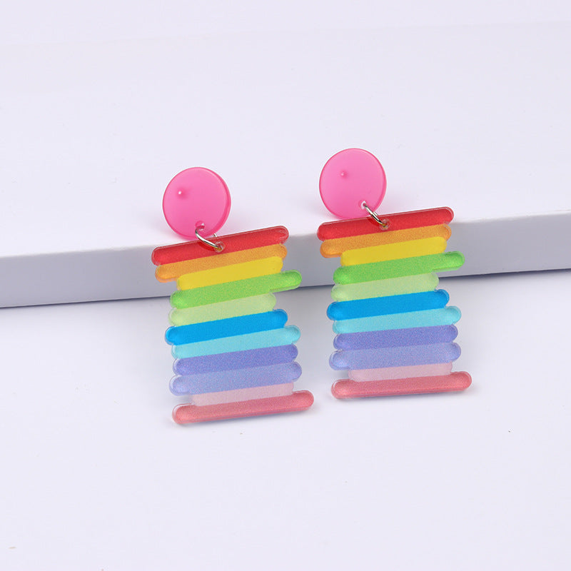 Wholesale 2pairs/pack Mexican Festival Racket Rainbow Boat Print Earrings