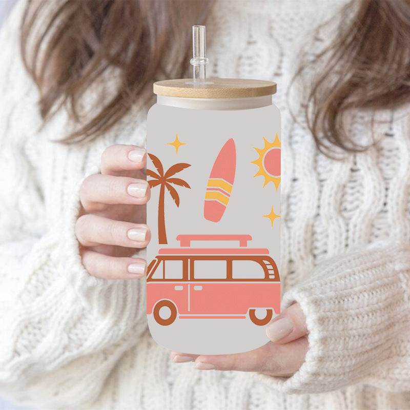 Wholesale Colorful Coconut Tree Car Summer Series  16oz Cup UV DTF Wraps