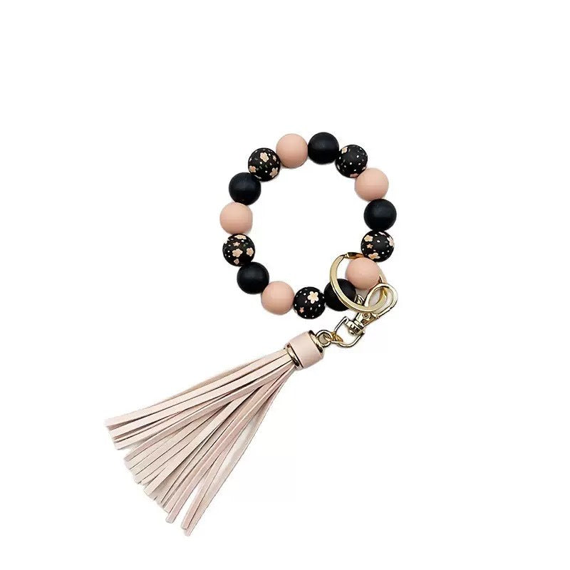 Wholesale Silicone Beaded Tassel Charm Keychain