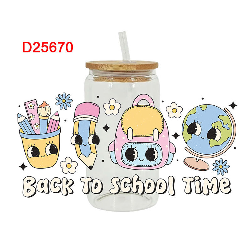 Wholesale Colorful Stationery Back to School Series 16oz Cup UV DTF Wraps