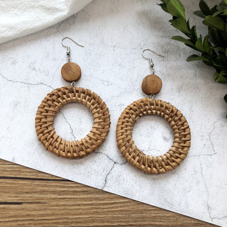 Wholesale Vintage Rattan Weaving Handmade Bohemian Earrings