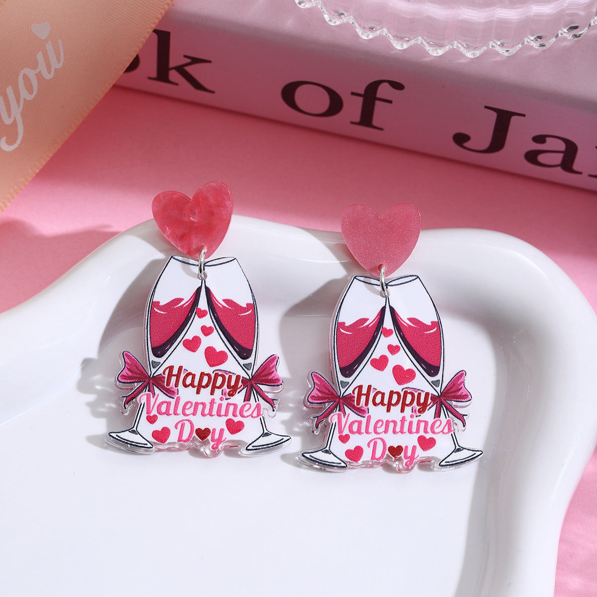 Wholesale Valentine' s Day Pink Love Acrylic Earrings