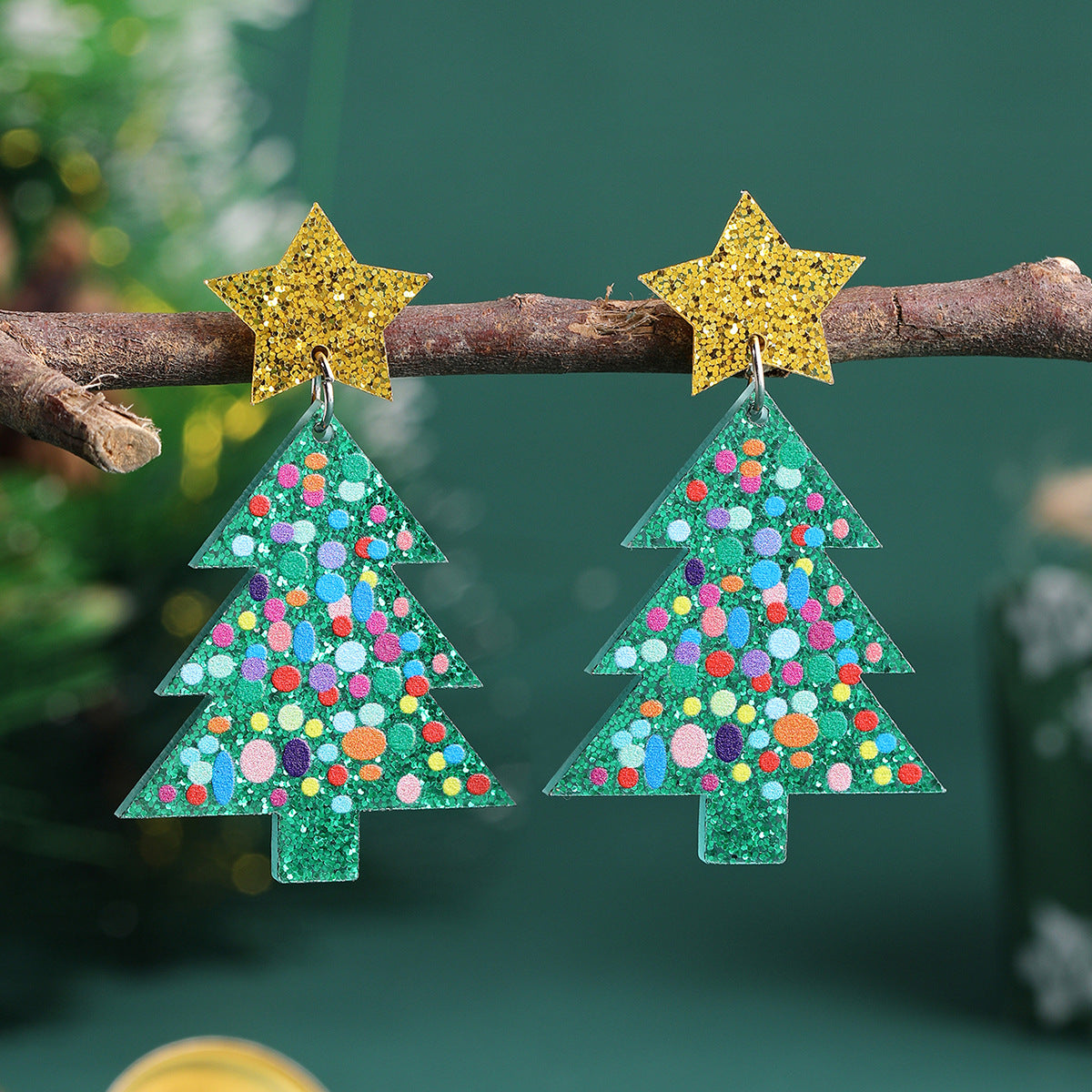 Wholesale Christmas tree earrings love acrylic Christmas ladies earrings