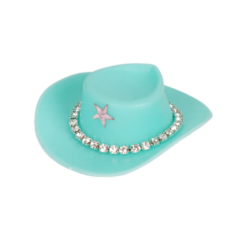 Wholesale Pink cowboy hat with diamond chain hairpin toy doll accessories hat plastic hat