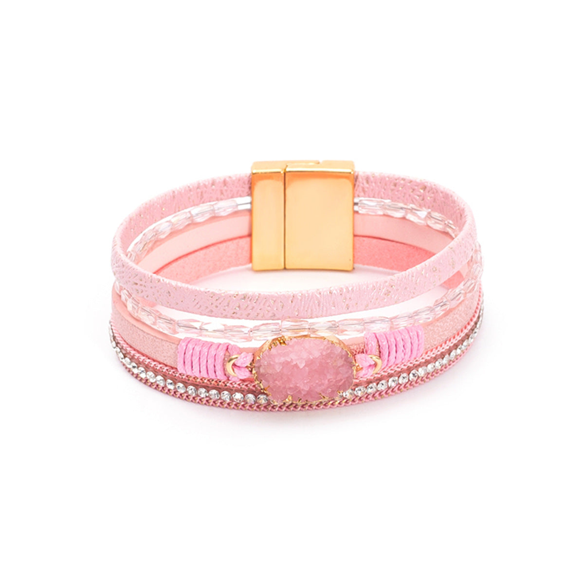 Wholesale Crystal Studded Vintage Ethnic Style Beaded Leather Bracelet