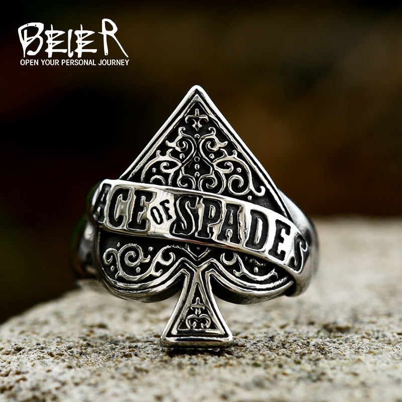 Wholesale Vintage Titanium Steel Poker Spade Heart Men' s Ring
