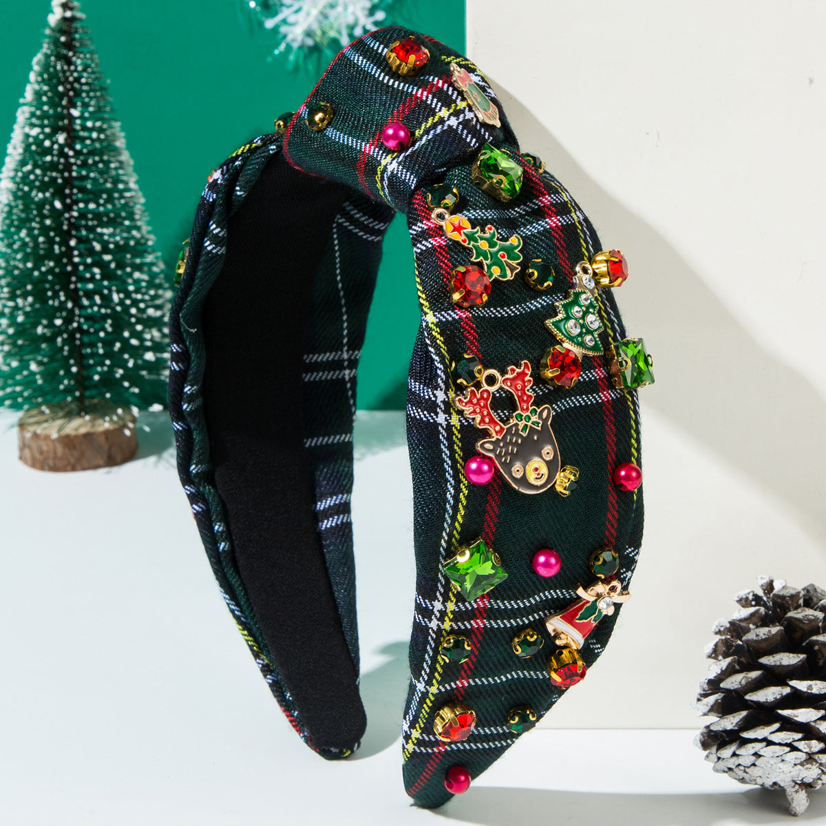 Wholesale Hot Selling Christmas Check Fabric Knotted Headband Christmas Series Holiday Hair Accessories