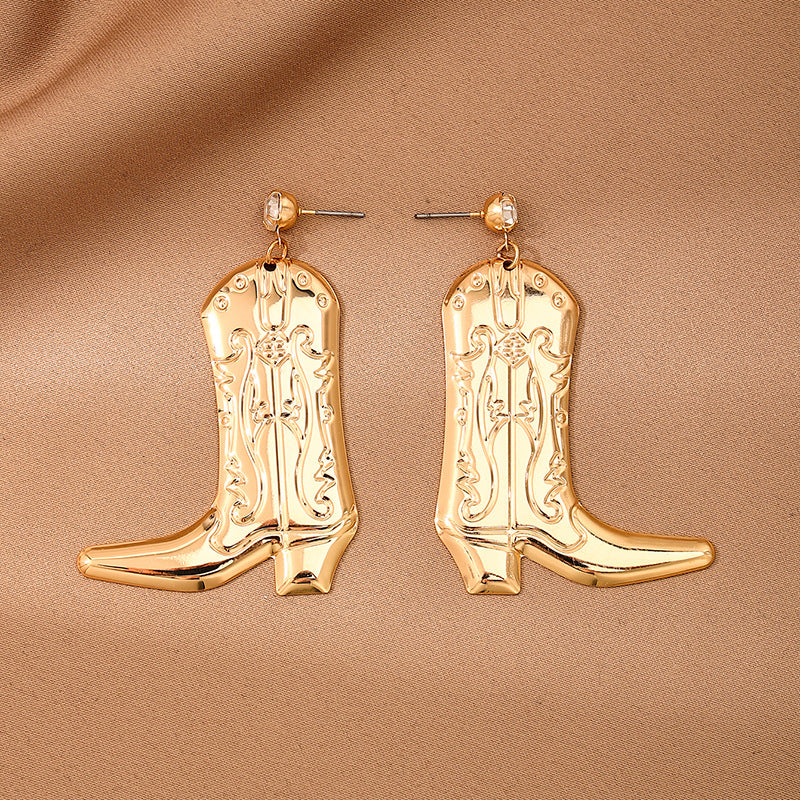 Wholesale 1 Pair Fashion Creative Metal Western Cowboy Boots Pendant Women Earrings