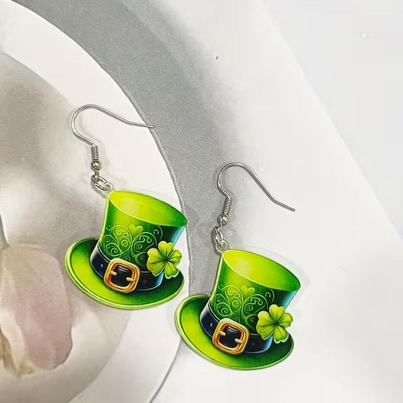Wholesale St.  Patrick' s Day green magic hat acrylic earrings