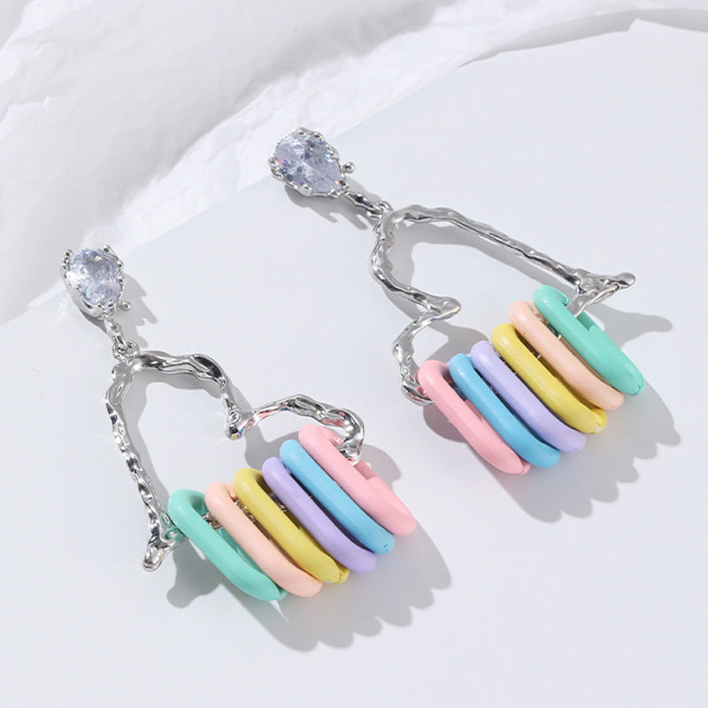 Wholesale Hot Sale S925 Silver Peach Heart Zircon Earrings Fashion Design Dopamine Color Buckle Earrings Earrings