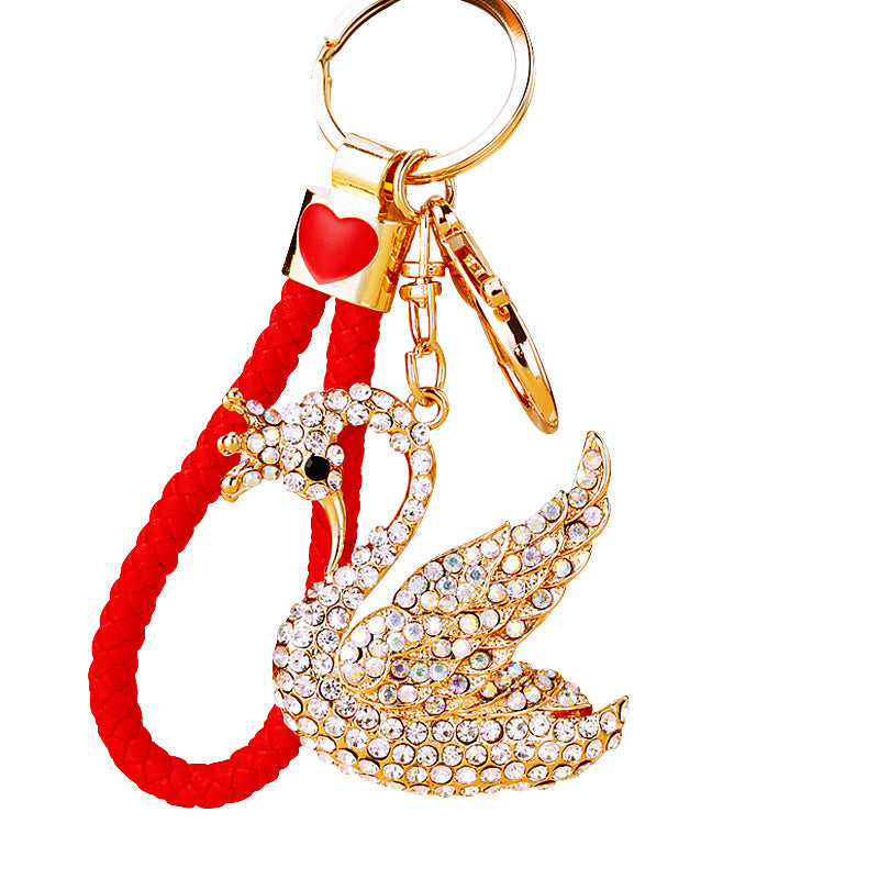 Wholesale Chic Swan Rhinestone Car Keychain Bag Charm Metal Key Ring For Women Wedding Gift Accessory