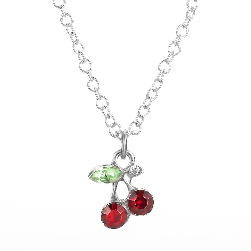 Wholesale cute rhinestone red cherry necklace