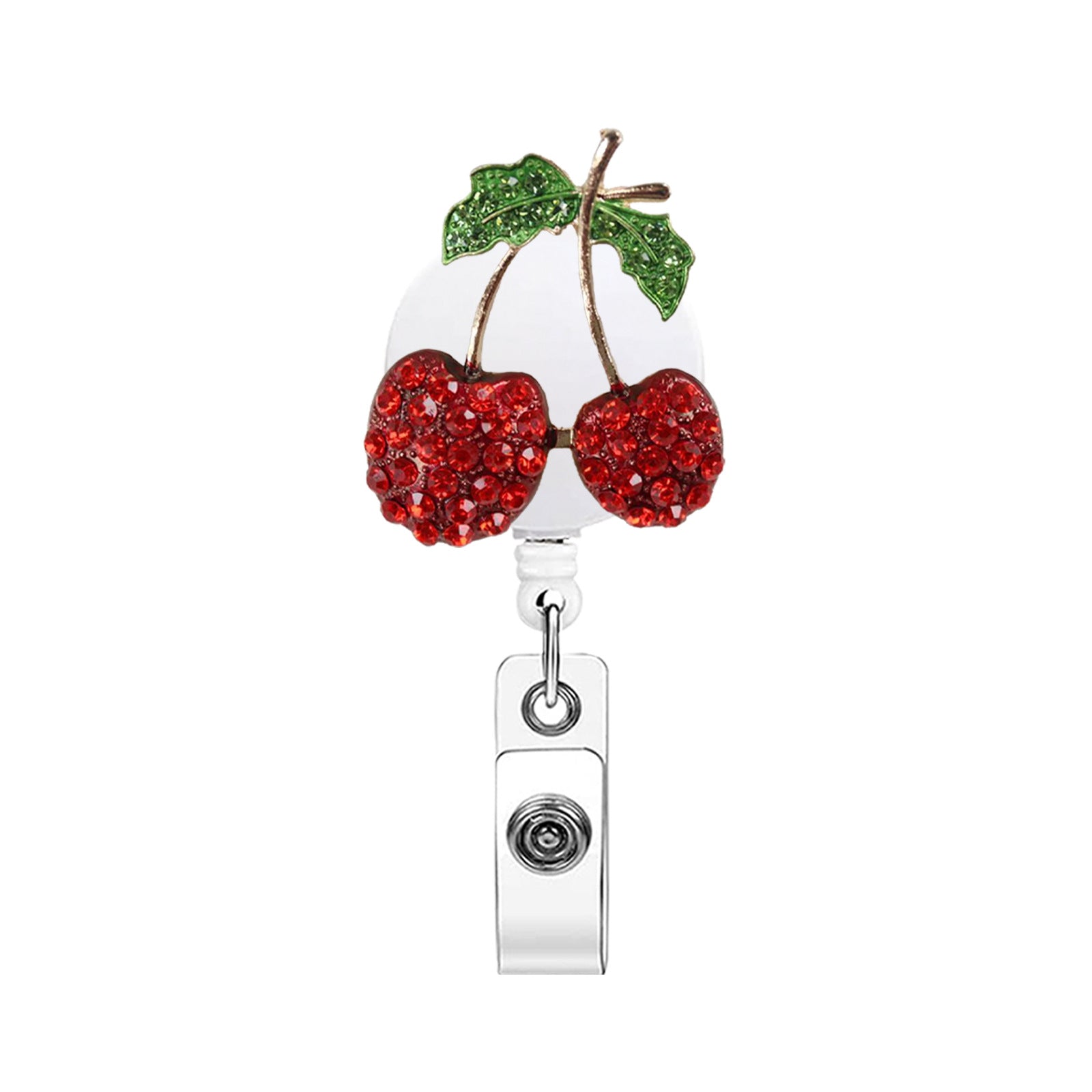 Wholesale Rhinestone Cherry Metal Retractable Rotatable Badge Reel
