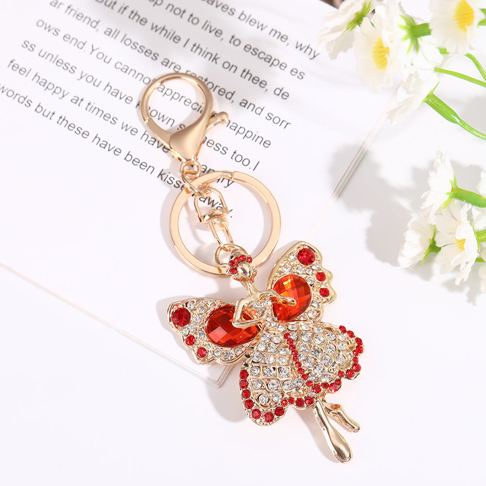 Wholesale Spread Butterfly with Water Diamond Metal Keychain