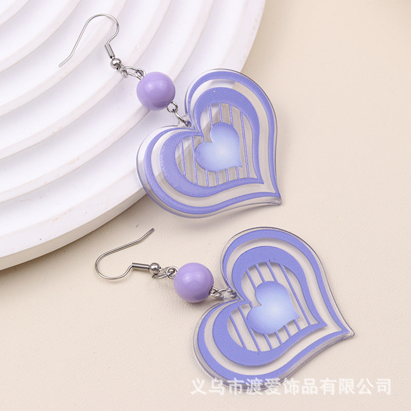 Wholesale Candy Color Multi-layer Striped Heart Acrylic Personalized Fashion Earrings