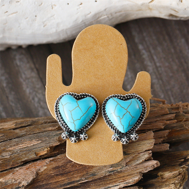Wholesale Antique Silver Heart Earrings Necklace Set Sweet Romantic Jewelry For Party Gift Resale