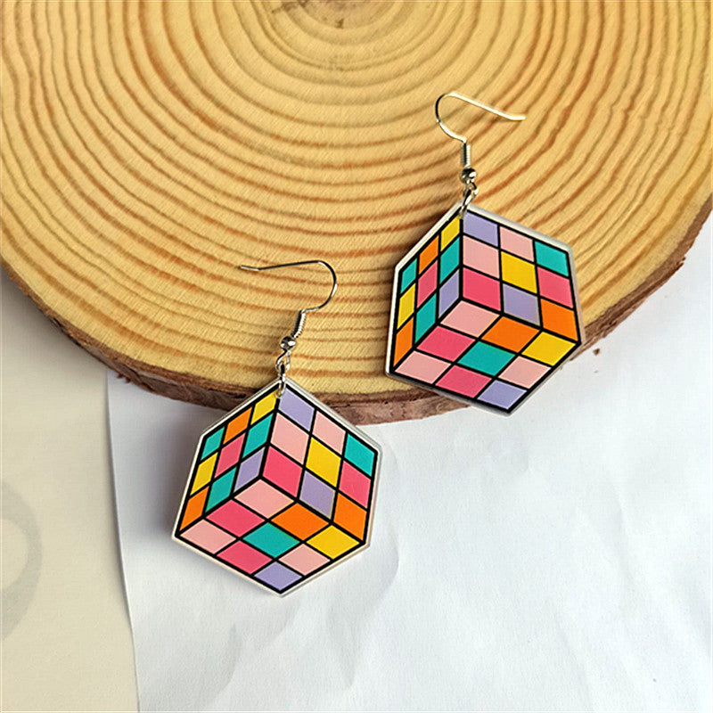 Wholesale Retro Nostalgic Rubik's Cube Game Console Skates Acrylic Earrings