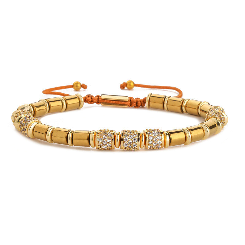 Wholesale Frosted Stone Micro Diamond Wheel Bead Spacer Men's Bracelet