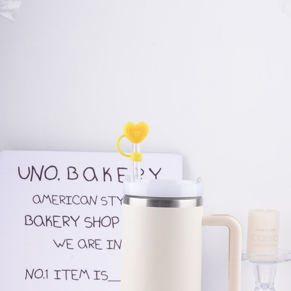 Wholesale  New Creative 10mm Colorful Heart Straw Cap Dustproof 7.5cm Silicone Protective Cup Cover Anti-Fall Accessories