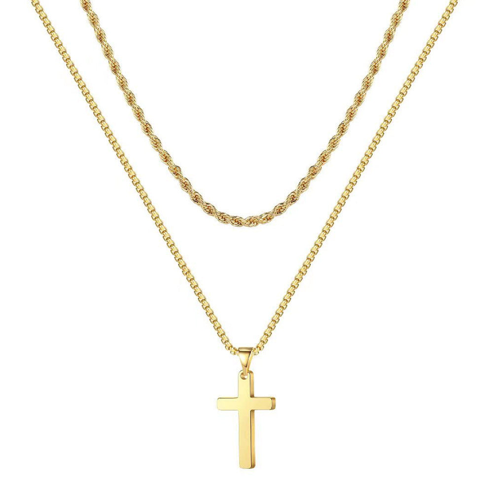 Wholesale Snake bone chain double layered cross pendant stainless steel necklace