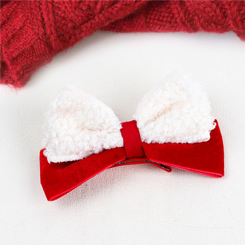 Wholesale 10pcs/pack New Year' s Big Red Vintage Houndstooth Hairpin Bow Ribbon