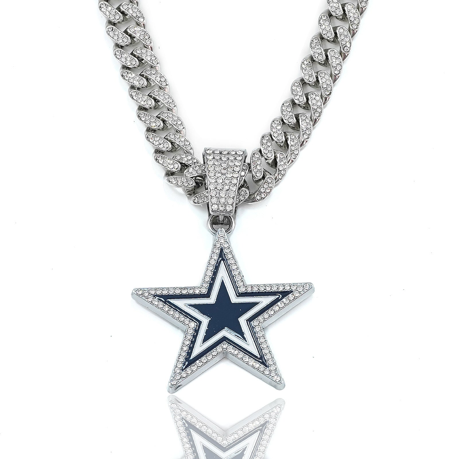 Wholesale full diamond blue five-pointed star  hip-hop  necklace