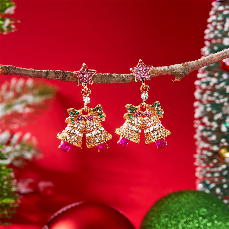 Wholesale Diamond Christmas tree bell Christmas earrings